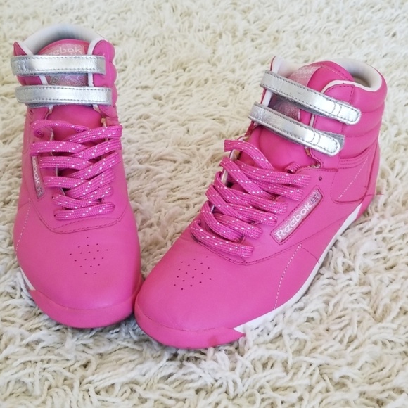 Reebok Shoes | Hot Pink And Silver High Tops | Poshmark